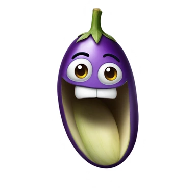 Create an emoji that looks exhausted but happy holding an eggplant with large veins on it that is squirting water from the top sticker