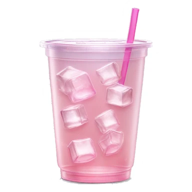 Realistic see through plastic cup and lid with half full Transluscent light pink soda,straw and large ice cubes inside. sticker