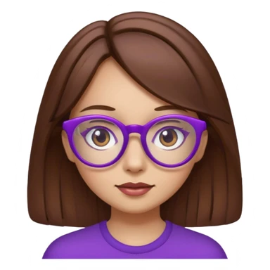 a girl with brown hair that is long and wears purple glasses sticker