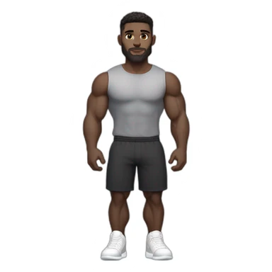 Pale skinned Fit Man With the biceps and dark brown hair in black shirt, gray sports shorts and white Sneakers Scales of the back of the head sticker