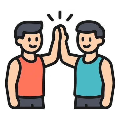 two gym buddies meeting and giving a high-five, modern and easy to understand, icon style, fitness theme sticker