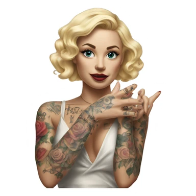 Blonde elegant women, her Body Covered with Tattoos, POINTING YOU with her HAND , Hyper realistic sticker