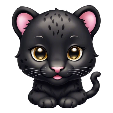 Cinematic Cute Baby Panther Portrait Emoji, Head tilted playfully and inquisitively, with a delightfully compact form accented by soft, velvety fur and round, sparkling eyes filled with wonder, Simplified yet irresistibly adorable features, highly detailed, glowing with a warm, inviting glow, high shine, affectionate and lively, stylized with a touch of whimsical cuteness, bright and endearing, soft glowing outline, capturing the essence of a mischievous yet loving baby panther that seems as if it could tumble out of the screen into your arms! sticker