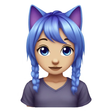 chibi eyes blue purple hair cat ear that says hello sticker