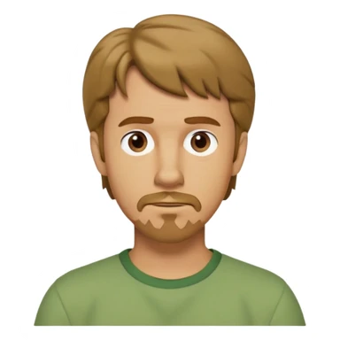 shaggy rogers caucasian man, dark blonde, short goatee, brown eyes, green shirt from scooby doo sticker