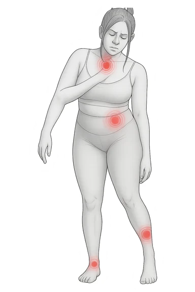 Donna asimmetrica con dolori immagine medica sticker