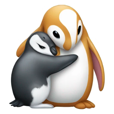 Lop eared rabbit hugging a penguin sticker