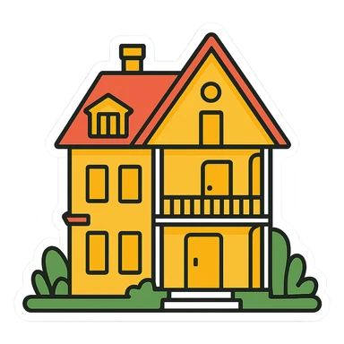 minimal house, sticker, yellow sticker