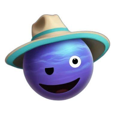 planet Neptune with a cartoon cowboy hat and happy face sticker