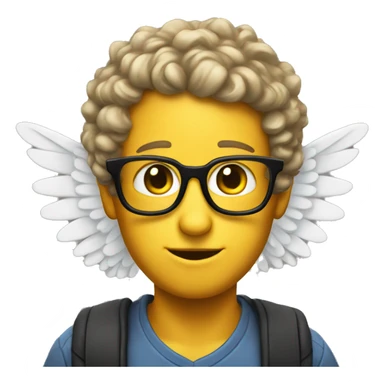 nerd emoji with wings for ears. and he has curly. he has yellow skin sticker