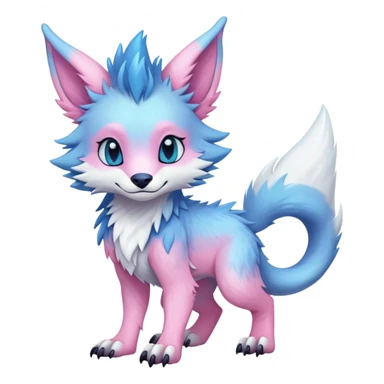 Feral Rare Fantasy cute adorable edgy pastel pink light-blue white iridescent Vernid-Sergal-hybrid by LiLaiRa, markings, tufted ears, full body sticker