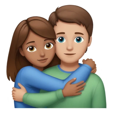 White. Guy with brown hair and brown eyes hugging girl with brown hair with highlights and blue green eyes  sticker