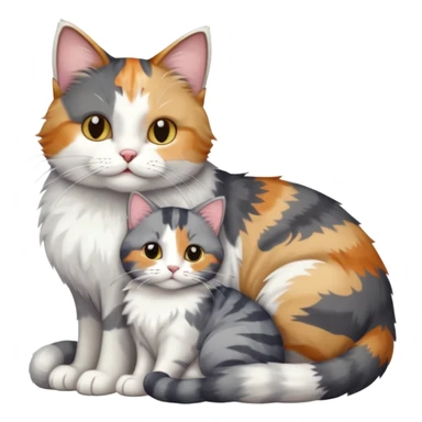 full body colourful light patched calico + white tabby cat cuddling a grey and white cat  sticker