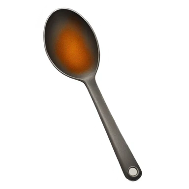 a metal spoon with rust on the bottom sticker