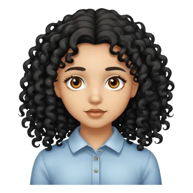 light skin girl with curly black long hair and brown eyes  sticker