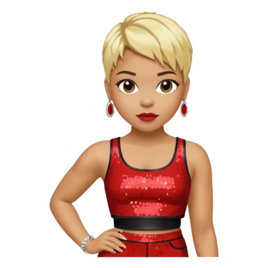 T Boz from TLC with short blonde hair, red sequin crop top and pants sticker