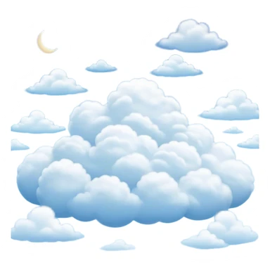 Cinematic Realistic Clouds Emoji, Fluffy and soft, with gentle, swirling white clouds floating effortlessly in a deep blue sky. The clouds drift lazily across the horizon, casting shadows and playing with the light in a peaceful and dreamy way. Soft glowing outline, capturing the essence of calm, serenity, and endless sky in a dreamy cloudscape! sticker
