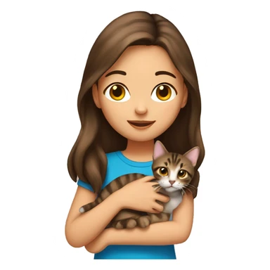 Brunette girl holding brown tabby kitten sticker