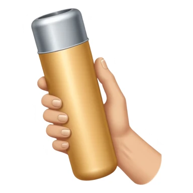 beige skin colored hand holding a cylindrical tube, no sleeves, no clothes sticker