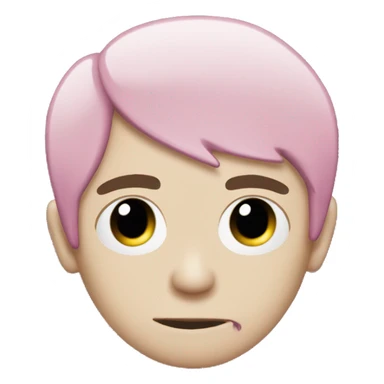 Create an emoji of an emo guy with split-dyed hair (one side pastel pink, the other side black), wearing black clothes and a subtle sad expression, inspired by the style of Lil Peep. sticker