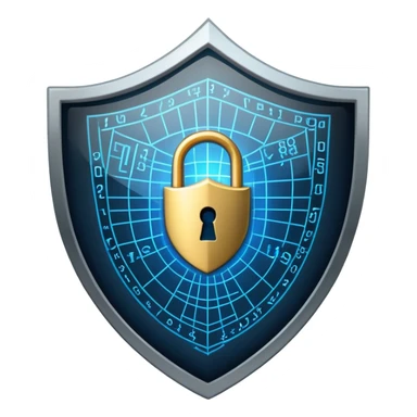 An icon featuring a shield with a padlock, a digital network grid, and binary code, symbolizing cybersecurity. The design includes a hacker’s silhouette, a firewall, and encrypted data flow, representing protection against cyber threats. Transparent background highlights digital security. sticker