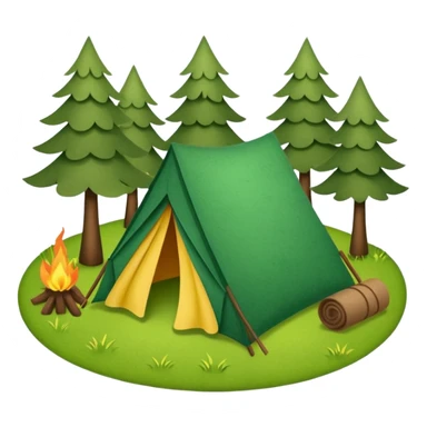Camp site of grass made of felt texture, scrapbooking style, transparent background sticker