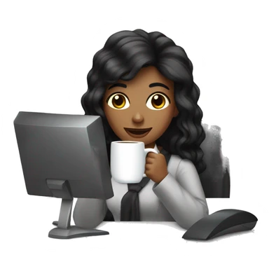 Secretary black hair computer and drinking coffee sticker