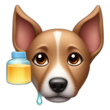 One dog ear isolated with lotion bottle dropping a water drop sticker