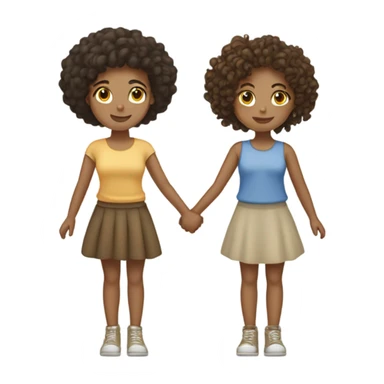 Full body, Two girls holding hands light skin  one  with a curly bun and one  with curly hair sticker