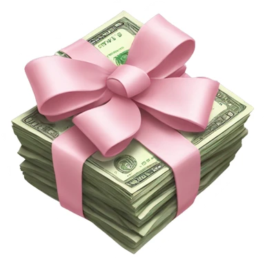 stack of money wrapped in a light pink bow sticker