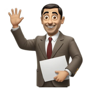 Mrbean holding sign that says hello sticker