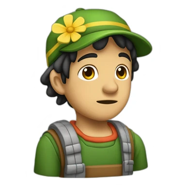 Chavo de camisa verde con flores pequeñas amarillas de cabello negro y tez claro medio triste  sticker