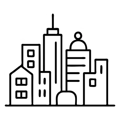 A modern city skyline with various buildings and urban infrastructure sticker