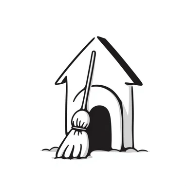 a hand drawn doodle of a broom in a doghouse sticker