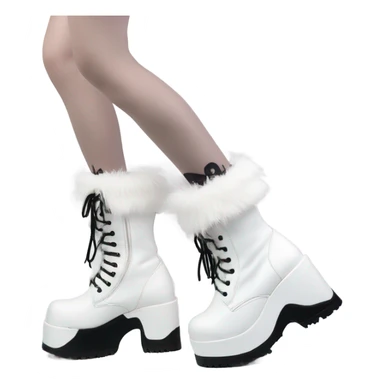 Platform Demonia High boots white fur sticker
