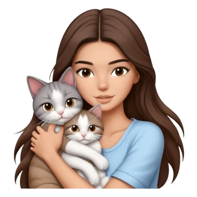 Kendall Jenner long hair with summer outfit hug one grey white cat sticker
