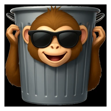 Add cool sunglasses to the silly monkey in the trash can, keeping the playful emoji style look. sticker