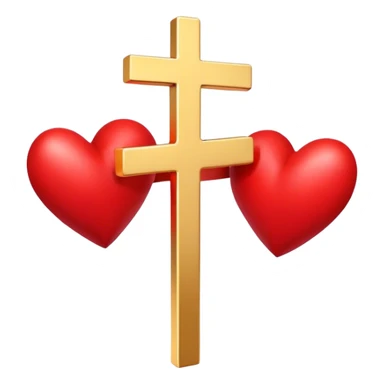Two red  hearts connected by one simple gold cross  sticker