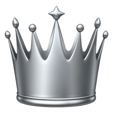 A luxury silver crown emoji, chrome metallic finish, smooth rounded edges, subtle sparkle, polished reflective surface, cute proportions, iOS emoji style, centered on a clean white background, soft studio lighting, no outlines sticker