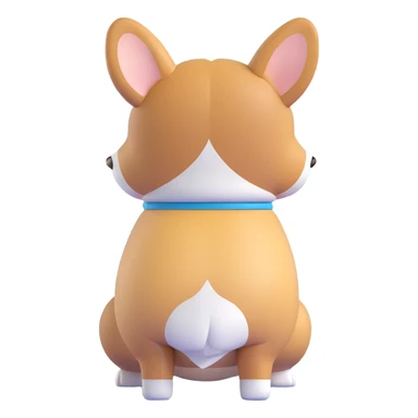 Make the back side of the corgi dog 20% more realistic while keeping the 3D emoji style, no background. sticker