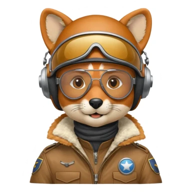 renard aviateur, casque en cuir, écharpe blanche, lunettes "climax" sur le casque au dessus des yeux, blouson aviateur sticker