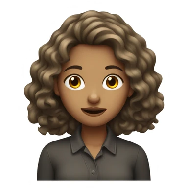 a wavy hair girl, with a quiet hand sign in mouth sticker