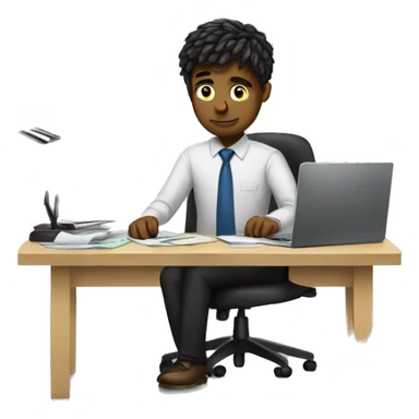 Man doing multiple tasks in office. Need emo sticker