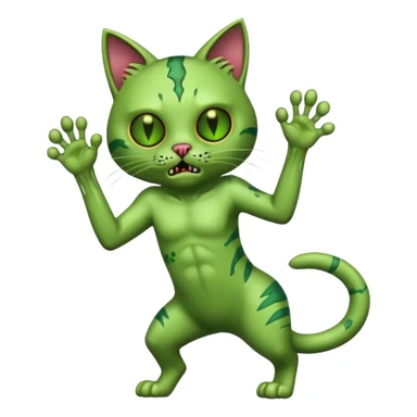 green zombie cat full body with action pose sticker