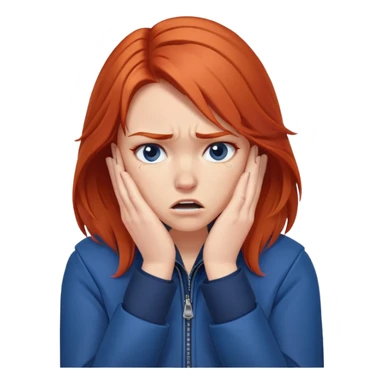 Redhead girl with mid length hair in blue jacket angry facepalm sticker