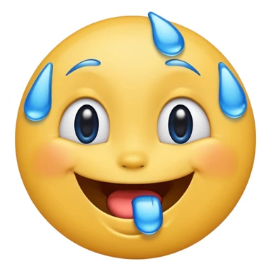 Emoji, yellow round laughing face, blue tears of joy on it  sticker