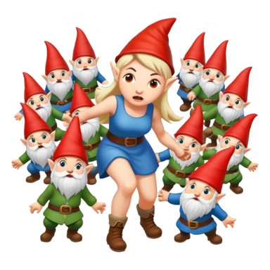 Lady being attacked by many gnomes sticker