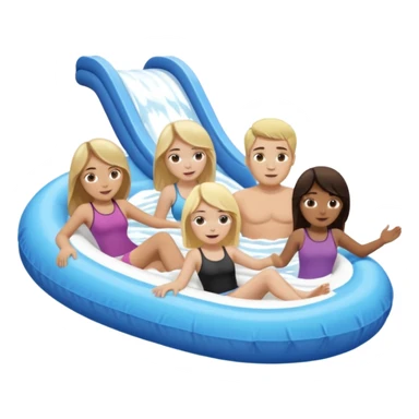 dark brown haired girl that’s pale and blonde haired girl and dirty blonde haired man and dark brown hair guy that has a bit longer hair just above his shoulders and is pale too on the lazy river water slide sticker