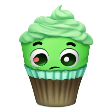 Sad and sick green cupcake sticker