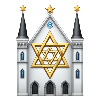 reform jewish synagogue similar in architecture to historical religious architecture in europe. the building should be white with silver/golden features, gothic architectural elements and star of david. no crosses. the emoji should be in ios emoji style. sticker